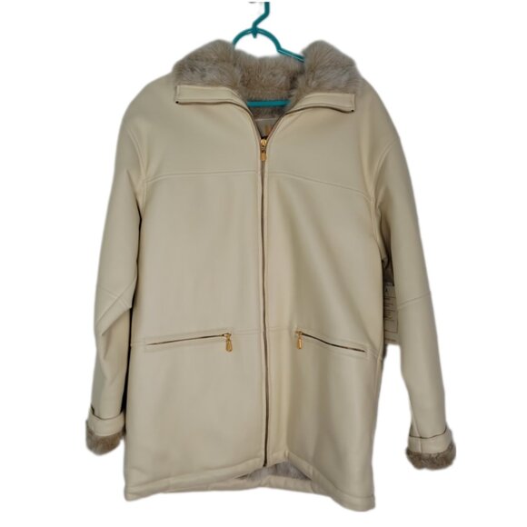 NY10018 coat faux fur lining cream women's‎ size small vintage gold zippers
